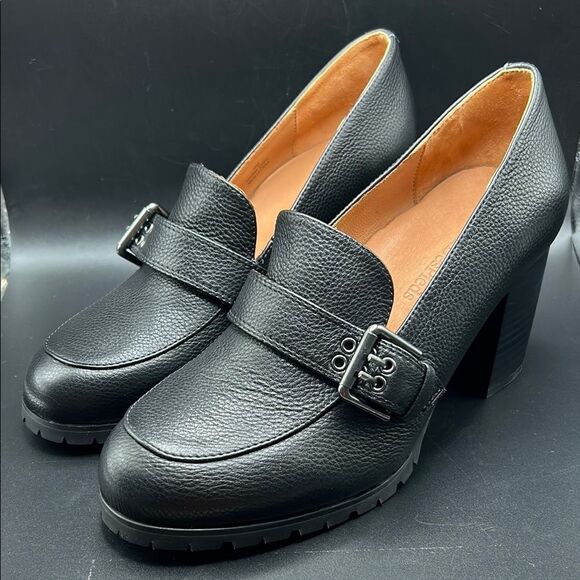 L'AMOUR DES PIEDS Quinziano Block Heel Leather Pumps Black Size 10 - Picture 1 of 10